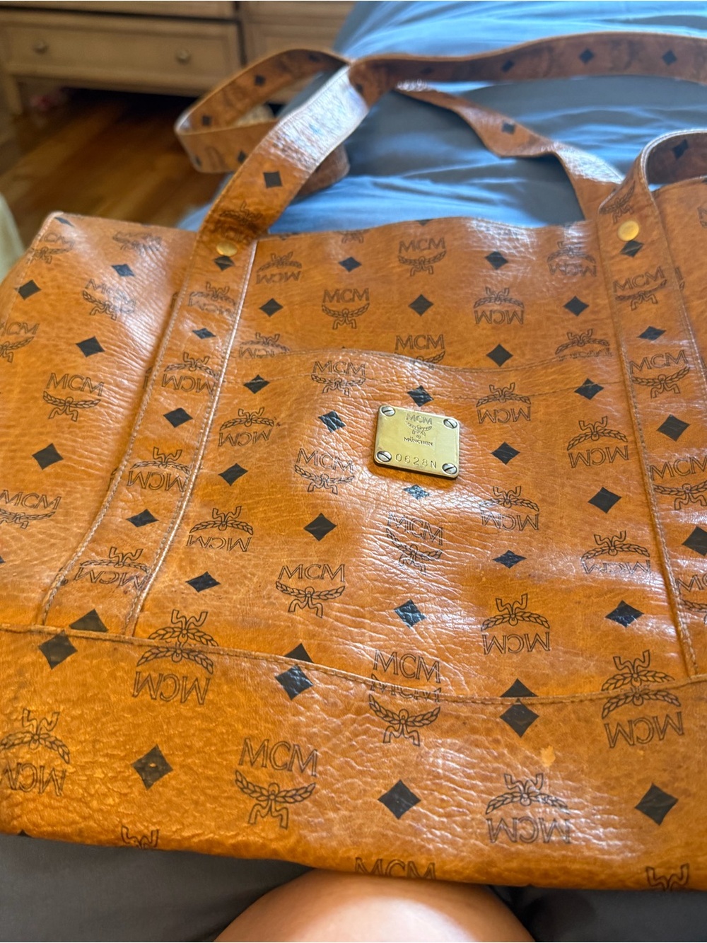 MCM Cognac Visetos Monogram Tote in Brown and Black